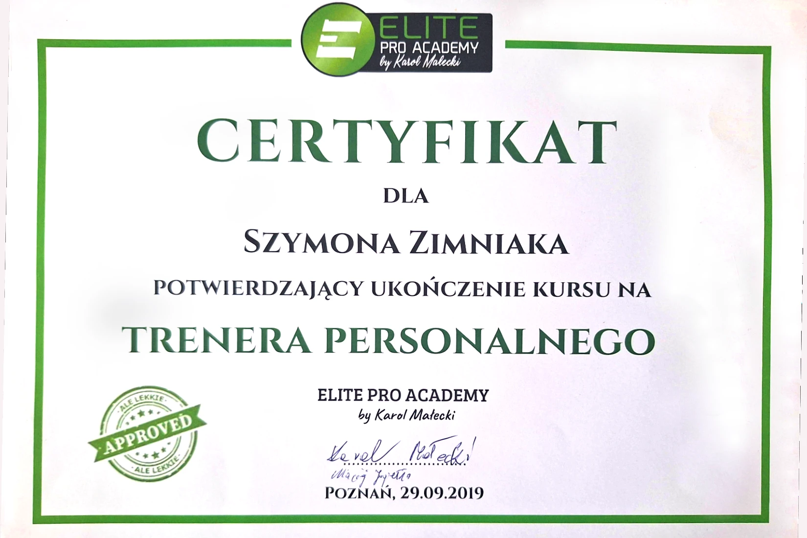 Certyfikat trenera personalnego